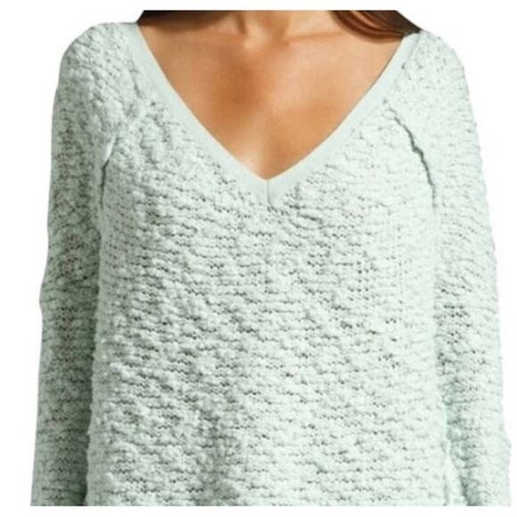 Free People mint green song bird textured oversized boucle sweater size small - Picture 3 of 13
